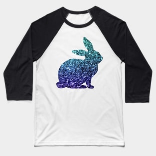 Teal and Blue Ombre Faux Glitter Easter Bunny Baseball T-Shirt